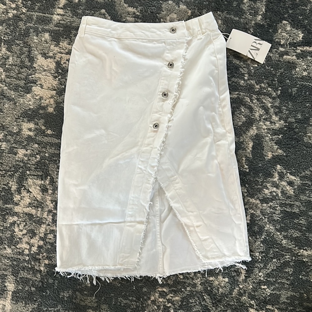 Zara Asymmetrical White Denim Skirt NWT